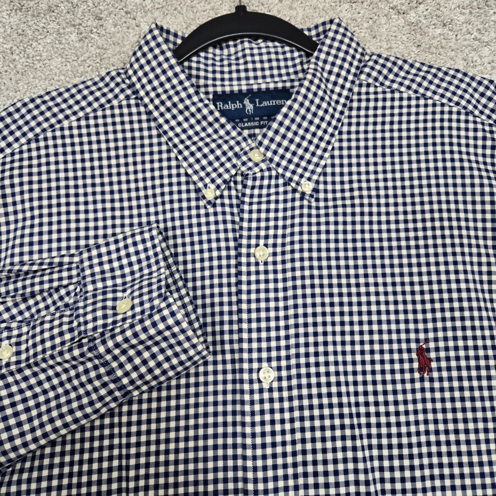 Ralph Lauren Classic Fit Button up L/S Shirt Men‎ 2XL Blue white micro check